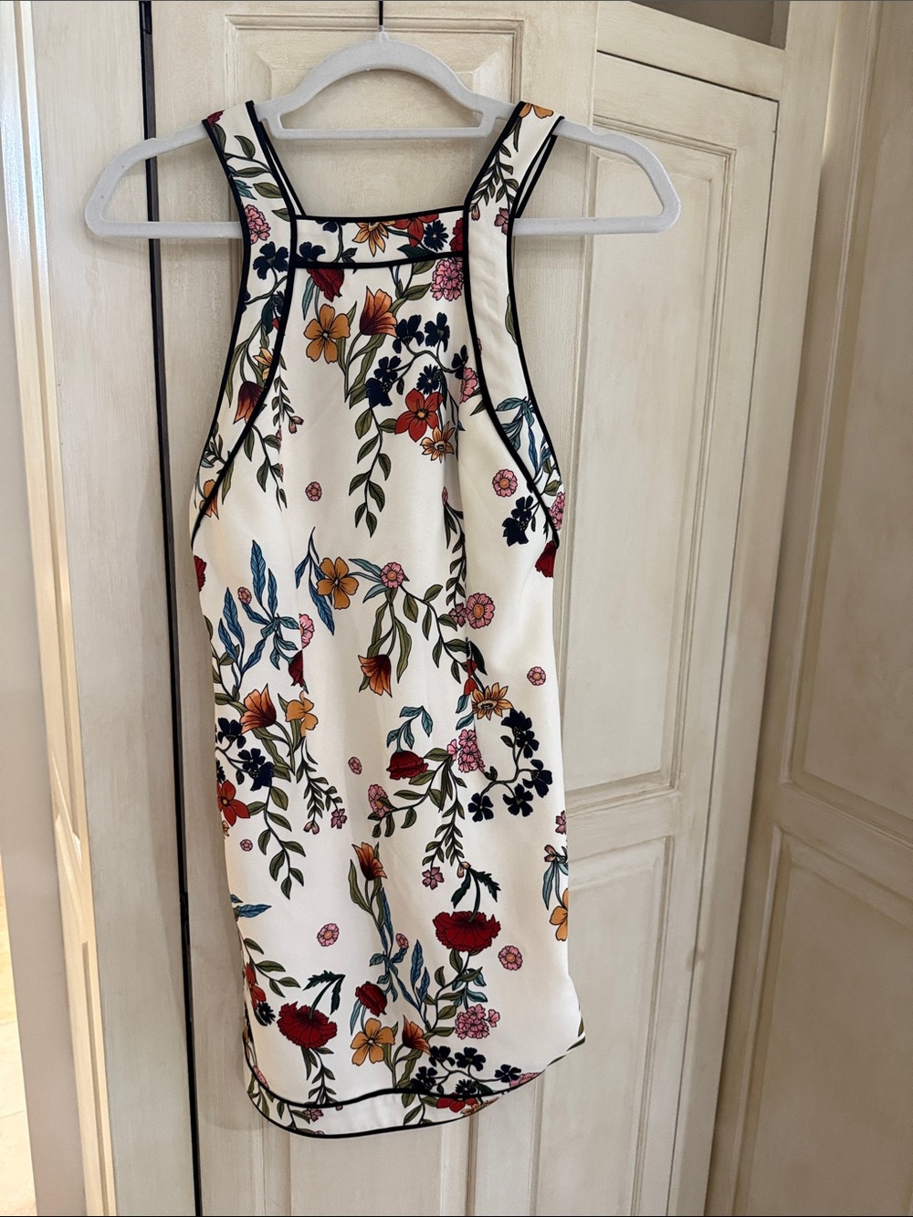 C/MEO Collective White Floral Mini Dress with Red, Yellow & Navy Accents